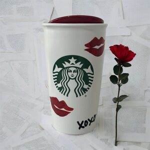 Starbucks Ceramic Travel Mug/Red Lips XOXO Mom Gift Love Kiss 2015 RARE NEW